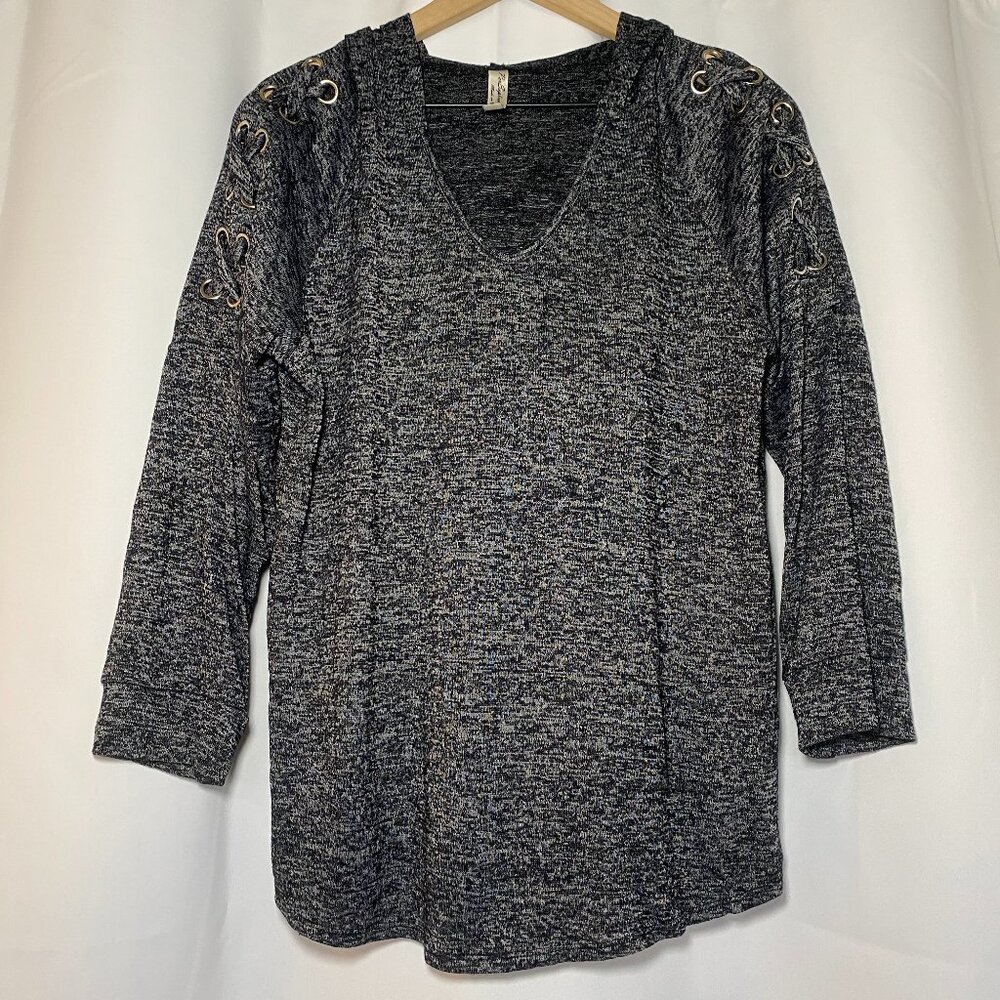 PerSeption Concept Grommet Sleeve Hoodie Womens L Black Heather Criss-Cross Ties